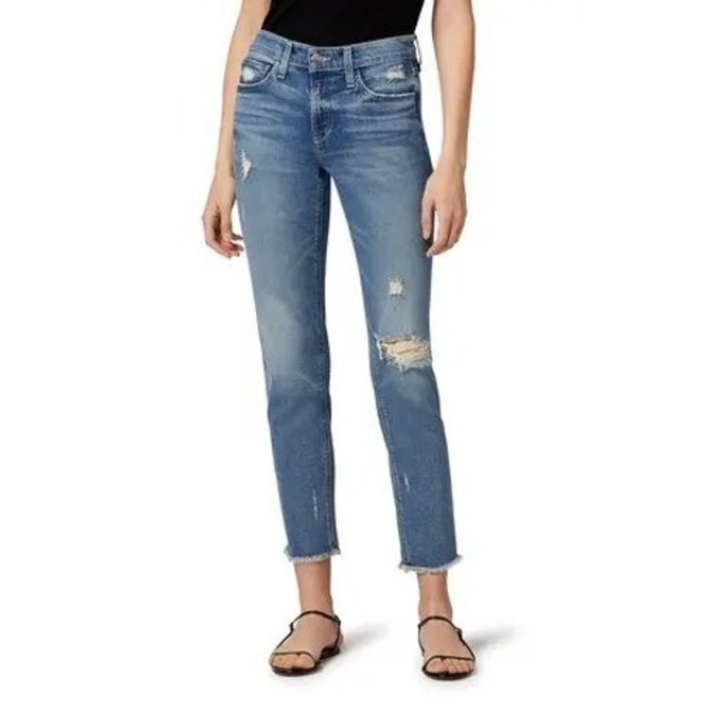 Joe's Jeans The Lara Mid Rise Cigarette Ankle Distressed Jeans Blue Size 32